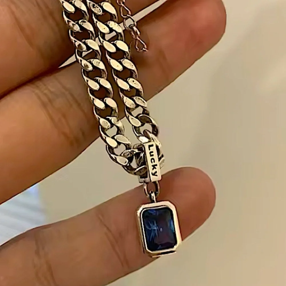 Sterling Silver Blue Sapphire Charm Bracelet Chain Link - Picture 3 of 5